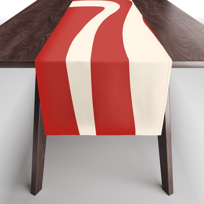 Palm Springs Retro Mid-Century Modern Abstract Minimalist Pattern Red and Almond Cream Table Runner Gallery Image 1