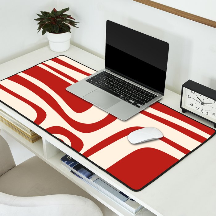 Palm Springs Retro Mid-Century Modern Abstract Minimalist Pattern Red and Almond Cream Desk Mat Gallery Image 2