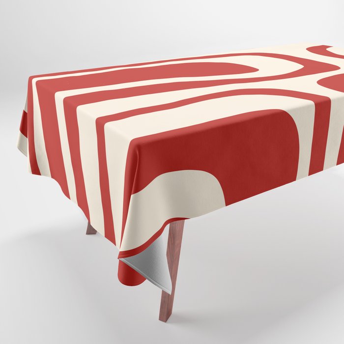 Palm Springs Retro Mid-Century Modern Abstract Minimalist Pattern Red and Almond Cream Tablecloth Gallery Image 1