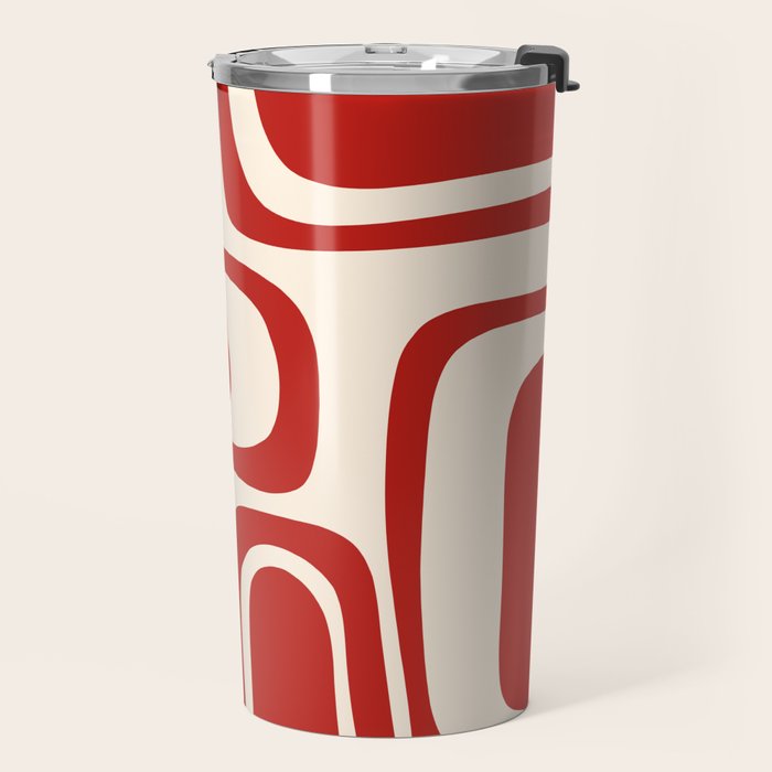 Palm Springs Retro Mid-Century Modern Abstract Minimalist Pattern Red and Almond Cream Travel Mug Gallery Image 2