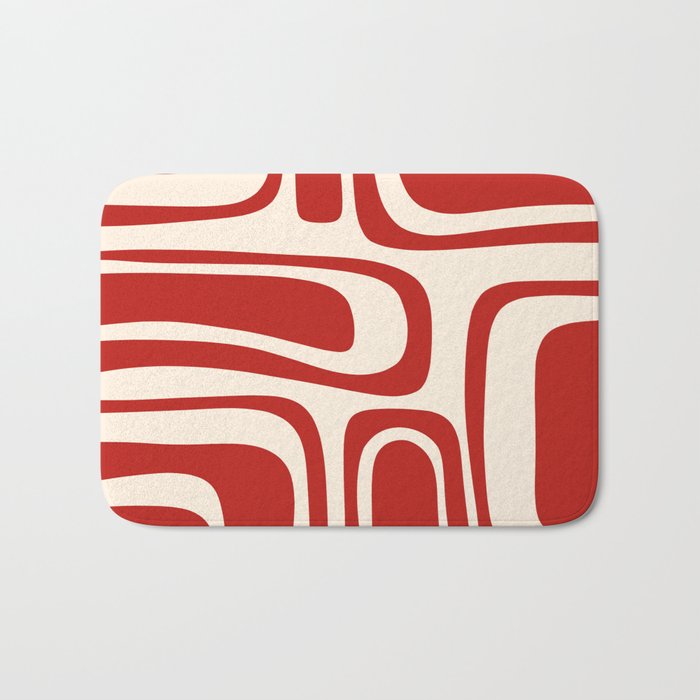 Palm Springs Retro Mid-Century Modern Abstract Minimalist Pattern Red and Almond Cream Bath Mat Gallery Image 1