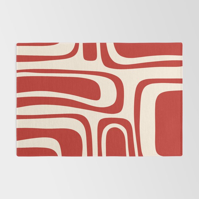 Palm Springs Retro Mid-Century Modern Abstract Minimalist Pattern Red and Almond Cream Rug Gallery Image 2
