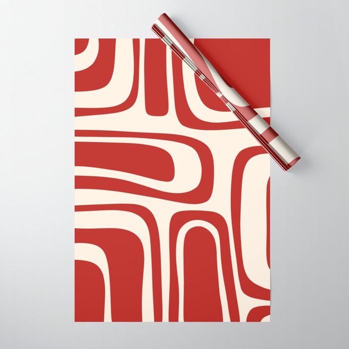 Palm Springs Retro Mid-Century Modern Abstract Minimalist Pattern Red and Almond Cream Wrapping Paper Gallery Image 1