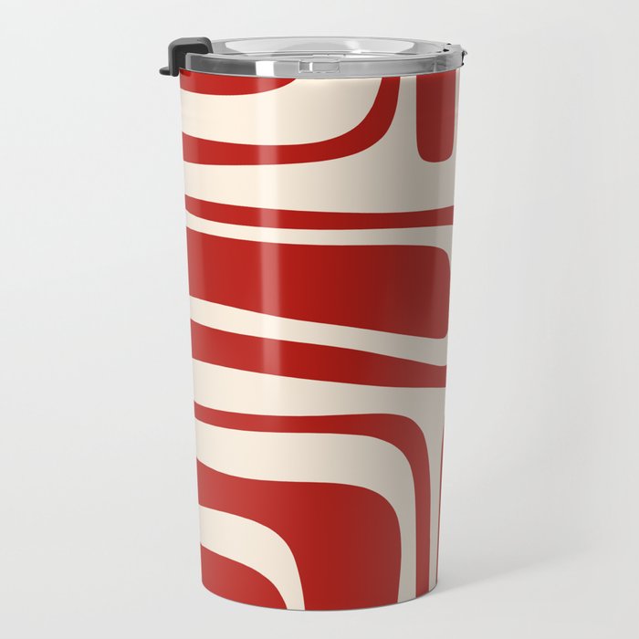 Palm Springs Retro Mid-Century Modern Abstract Minimalist Pattern Red and Almond Cream Travel Mug Gallery Image 3