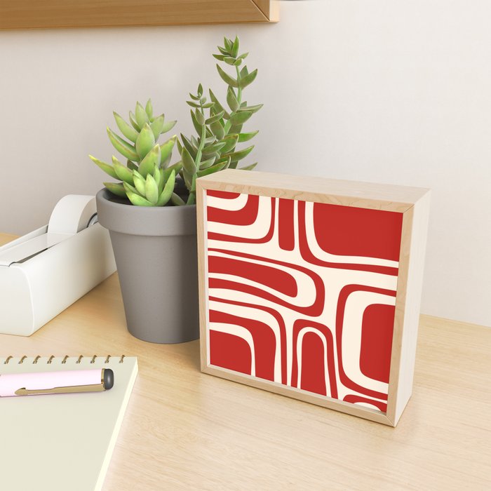 Palm Springs Retro Mid-Century Modern Abstract Minimalist Pattern Red and Almond Cream Mini Art Print Gallery Image 2