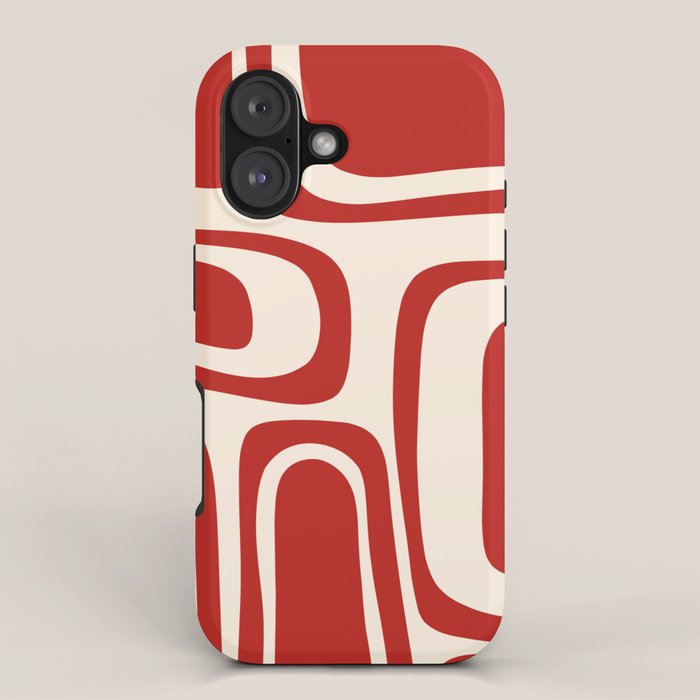 Palm Springs Retro Mid-Century Modern Abstract Minimalist Pattern Red and Almond Cream iPhone Case Gallery Image 1