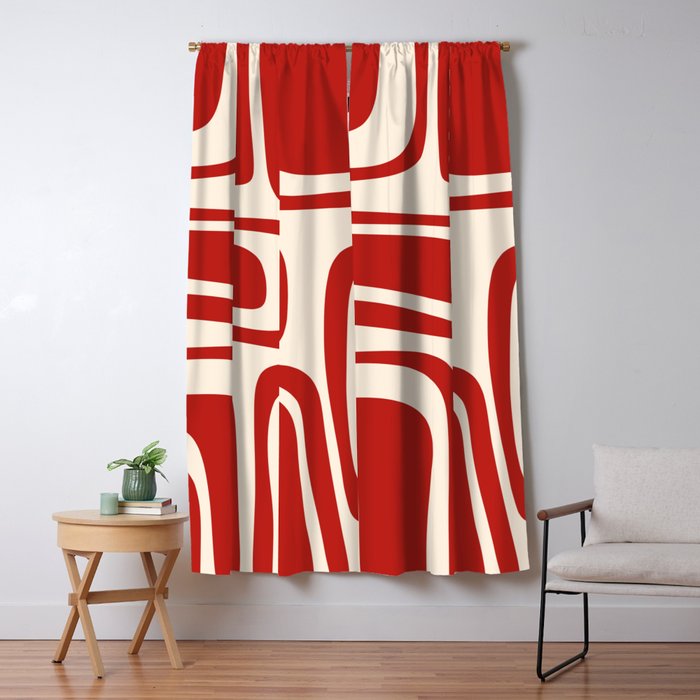Palm Springs Retro Mid-Century Modern Abstract Minimalist Pattern Red and Almond Cream Window Curtain Gallery Image 5