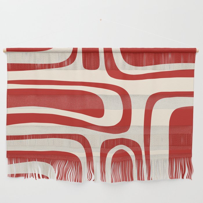 Palm Springs Retro Mid-Century Modern Abstract Minimalist Pattern Red and Almond Cream Wall Hanging Gallery Image 1