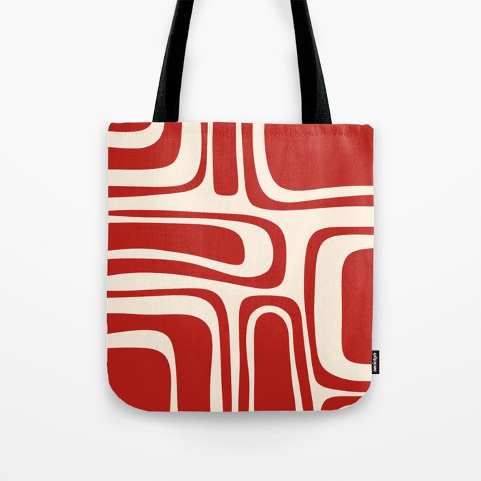 Palm Springs Retro Mid-Century Modern Abstract Minimalist Pattern Red and Almond Cream Tote Bag Gallery Image 1