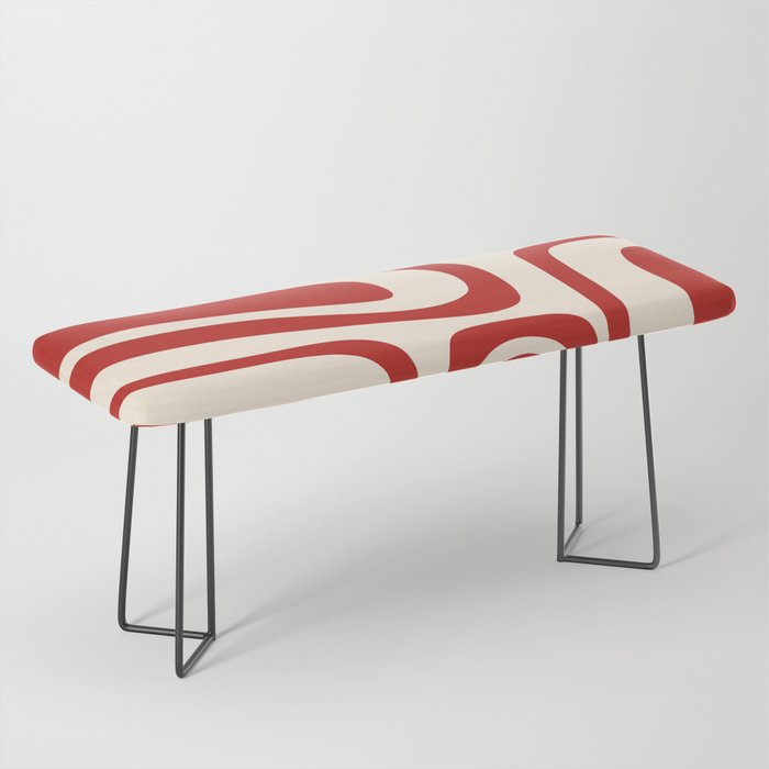 Palm Springs Retro Mid-Century Modern Abstract Minimalist Pattern Red and Almond Cream Bench Gallery Image 1