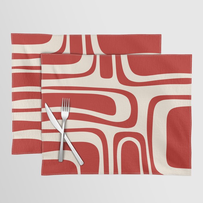 Palm Springs Retro Mid-Century Modern Abstract Minimalist Pattern Red and Almond Cream Placemat Gallery Image 1