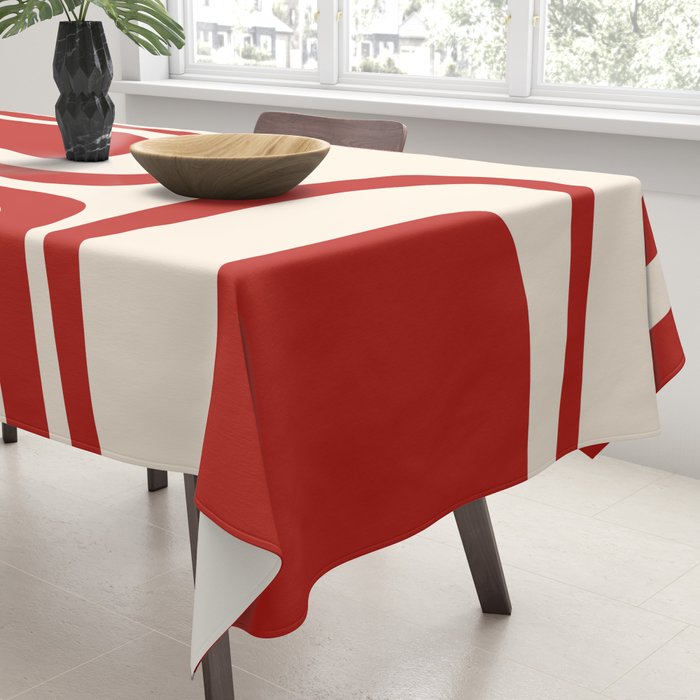 Palm Springs Retro Mid-Century Modern Abstract Minimalist Pattern Red and Almond Cream Tablecloth Gallery Image 3