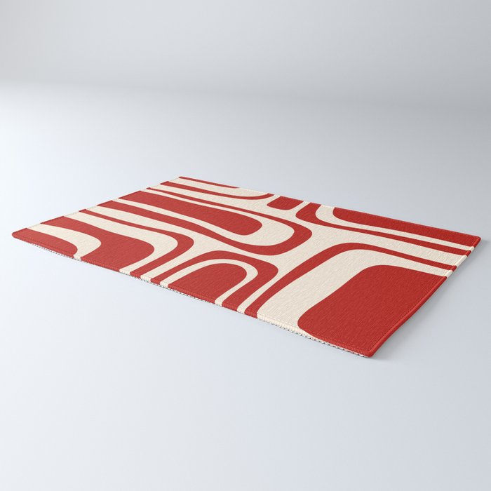 Palm Springs Retro Mid-Century Modern Abstract Minimalist Pattern Red and Almond Cream Rug Gallery Image 3
