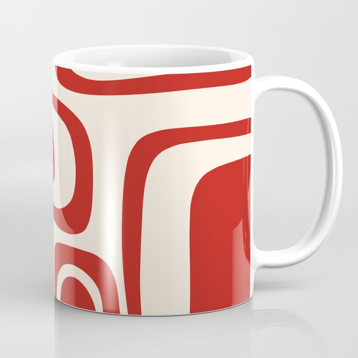 Palm Springs Retro Mid-Century Modern Abstract Minimalist Pattern Red and Almond Cream Coffee Mug Gallery Image 1