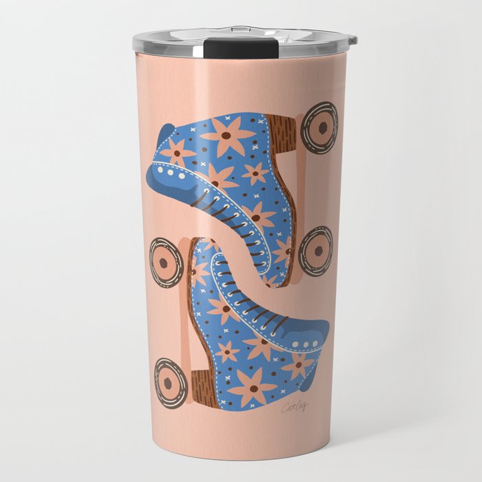 Retro Roller Skates - Blue & Peach Palette Travel Mug Gallery Image 1