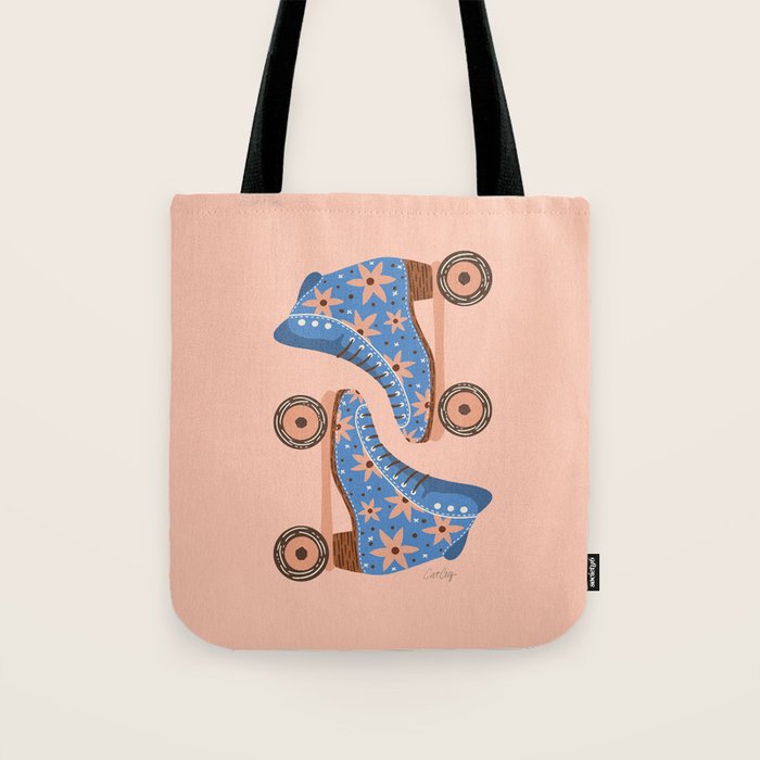 Retro Roller Skates - Blue & Peach Palette Tote Bag Gallery Image 1