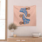 Retro Roller Skates - Blue & Peach Palette Wall Tapestry Gallery Image 2