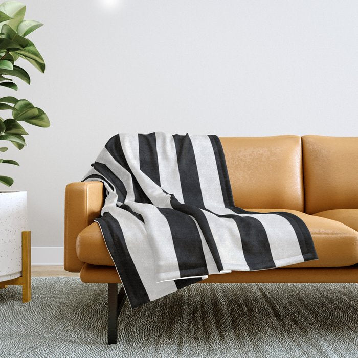 Midnight Black and White Stripes Throw Blanket Gallery Image 1