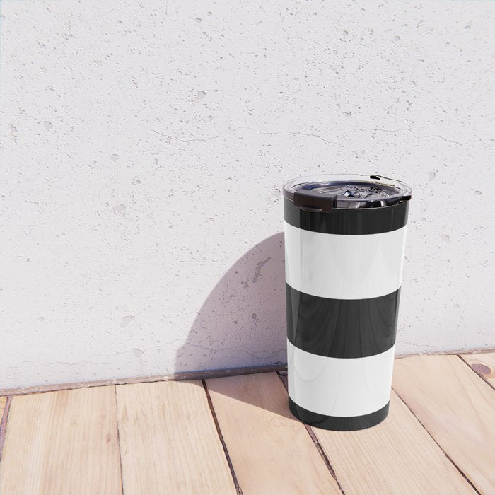 Midnight Black and White Stripes Travel Mug Gallery Image 4