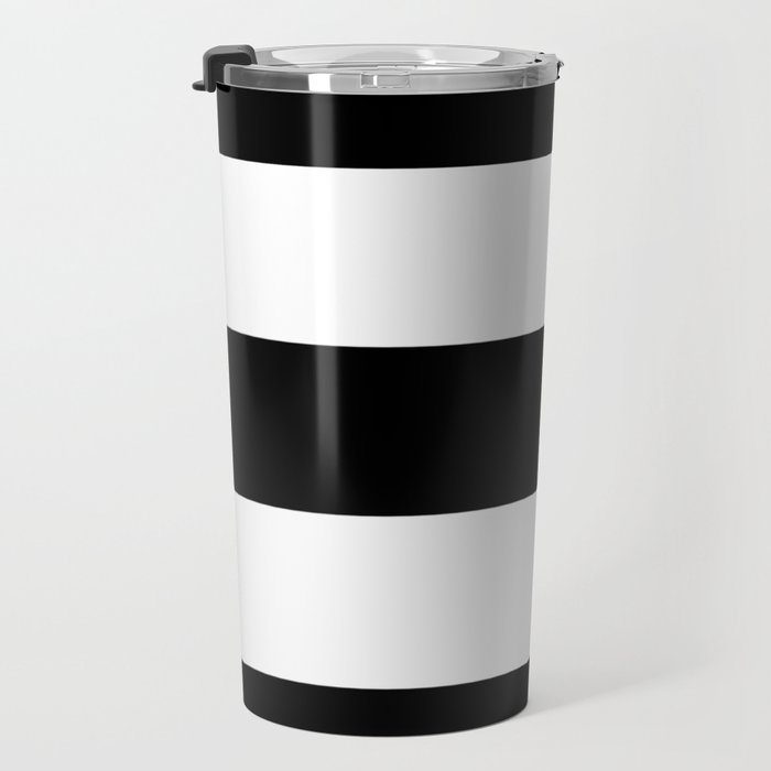 Midnight Black and White Stripes Travel Mug Gallery Image 3
