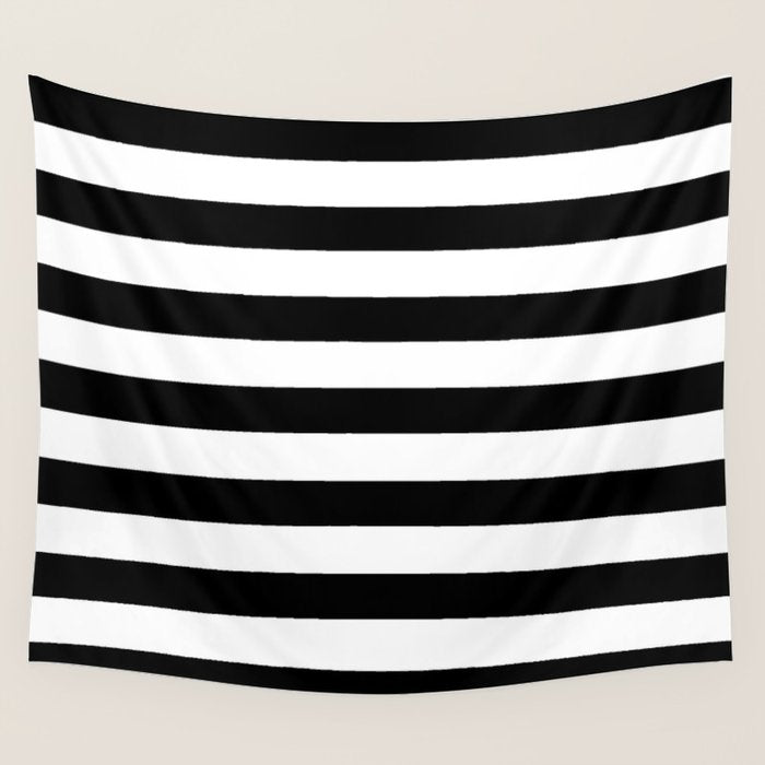 Midnight Black and White Stripes Wall Tapestry Gallery Image 1