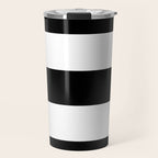 Midnight Black and White Stripes Travel Mug Gallery Image 1