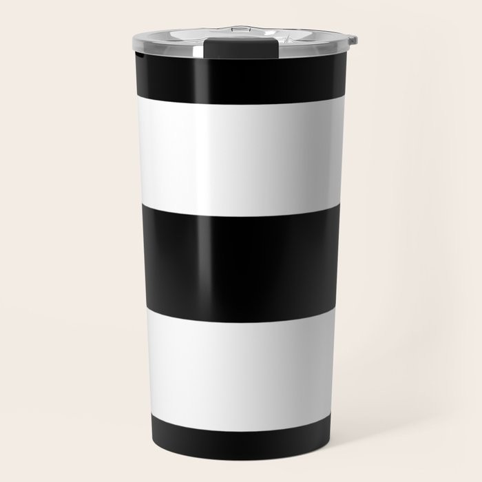 Midnight Black and White Stripes Travel Mug Gallery Image 1