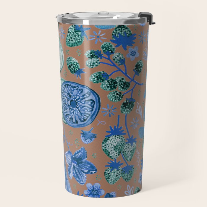 Garden Vegetables & Fresh Fruit in Blue Midnight Travel Mug Gallery Image 2