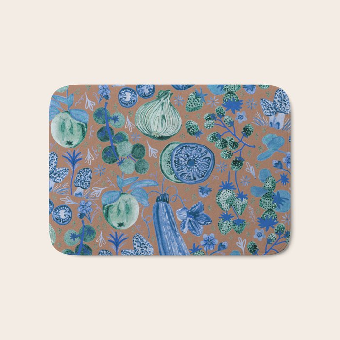 Garden Vegetables & Fresh Fruit in Blue Midnight Bath Mat Gallery Image 1
