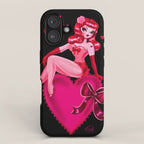 Retro Valentine Redhead Pinup Doll on a Big Heart iPhone Case Gallery Image 1
