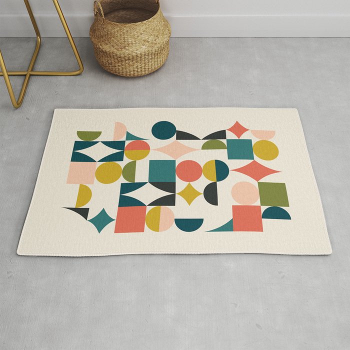 Mid Century Modern Abstract Colorful Shapes Funky Cool Minimalist Pattern Rug Gallery Image 1