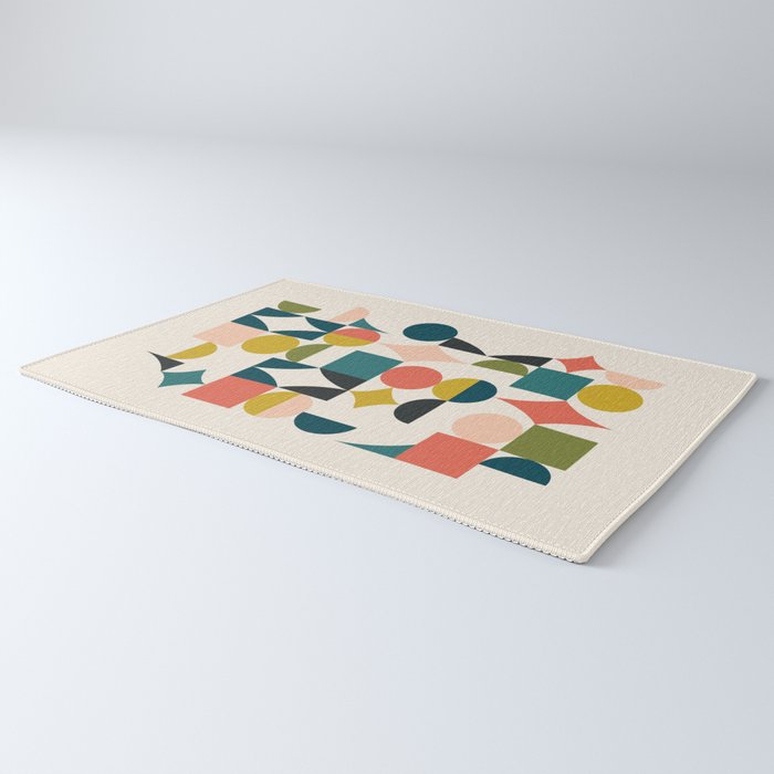 Mid Century Modern Abstract Colorful Shapes Funky Cool Minimalist Pattern Rug Gallery Image 3