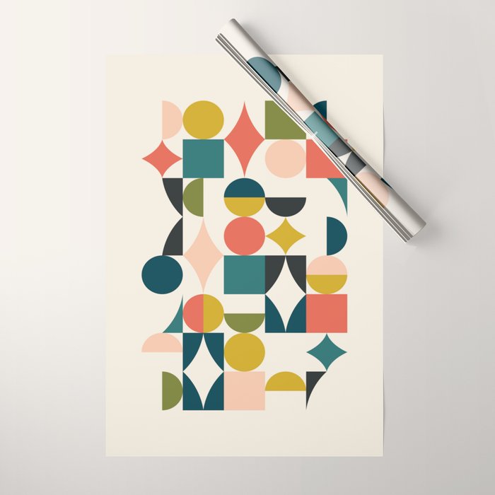 Mid Century Modern Abstract Colorful Shapes Funky Cool Minimalist Pattern Wrapping Paper Gallery Image 1