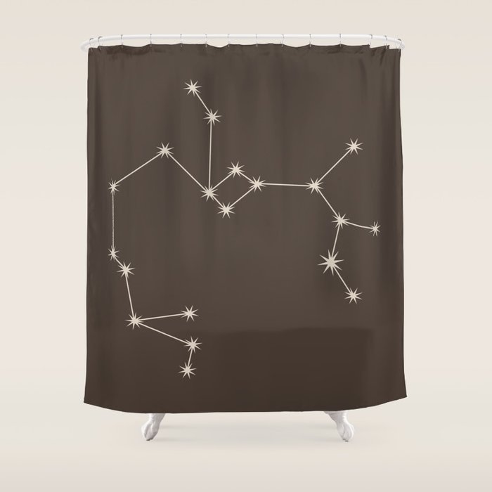 Sagittarius Zodiac Star Constellation Line Art Coffee Brown Shower Curtain Gallery Image 1