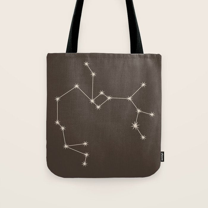 Sagittarius Zodiac Star Constellation Line Art Coffee Brown Tote Bag Gallery Image 1