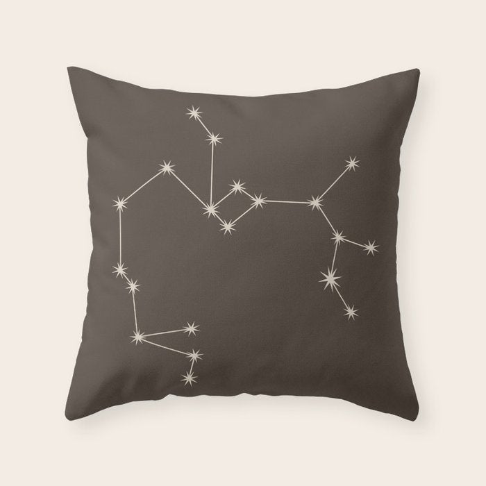 Sagittarius Zodiac Star Constellation Line Art Coffee Brown Throw Pillow Gallery Image 6