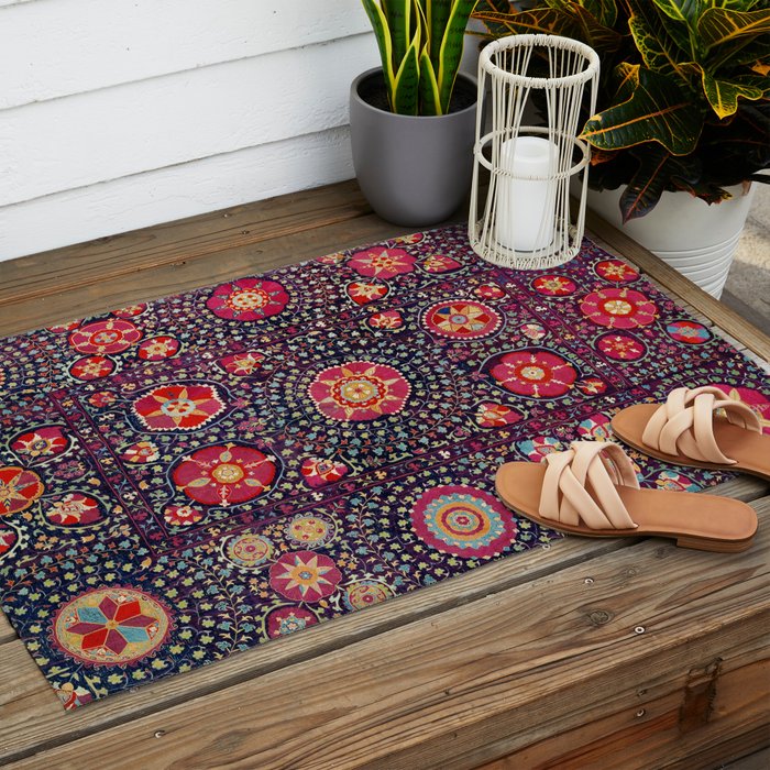 Karshi  Suzani  Antique Uzbekistan Embroidery Print Outdoor Rug Gallery Image 2