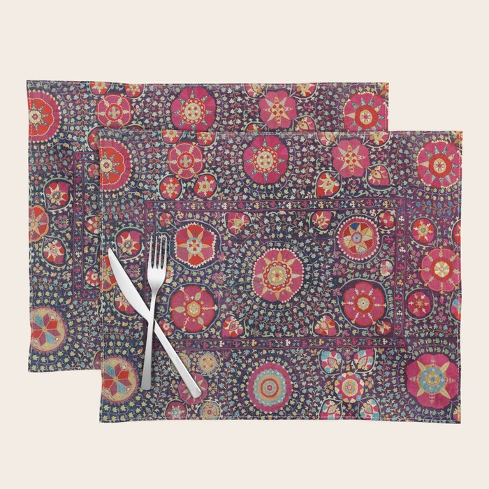 Karshi  Suzani  Antique Uzbekistan Embroidery Print Placemat Gallery Image 1