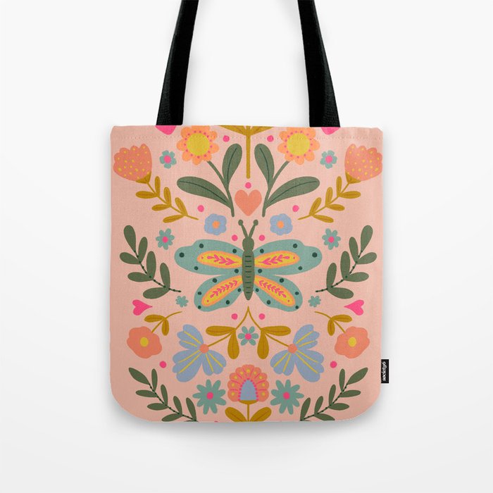 Folksy Floral Butterfly  Tote Bag Gallery Image 1
