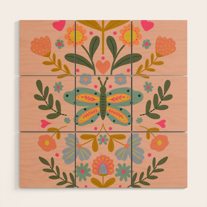 Folksy Floral Butterfly  Wood Wall Art Gallery Image 1
