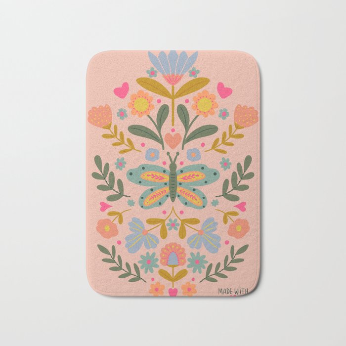 Folksy Floral Butterfly  Bath Mat Gallery Image 1