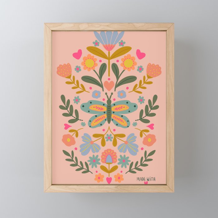 Folksy Floral Butterfly  Mini Art Print Gallery Image 1