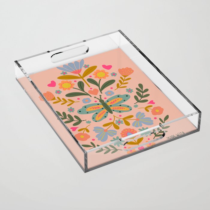 Folksy Floral Butterfly  Acrylic Tray Gallery Image 1