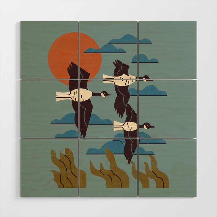 Geese Flying South Wood Wall Art Gallery Image 1