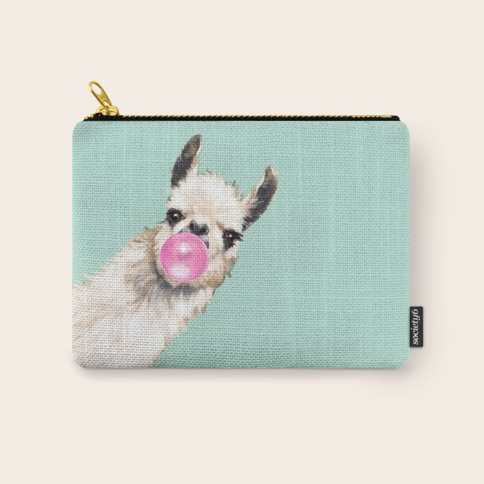 Bubblegum Sneaky Llama in Green Carry All Pouch Gallery Image 1