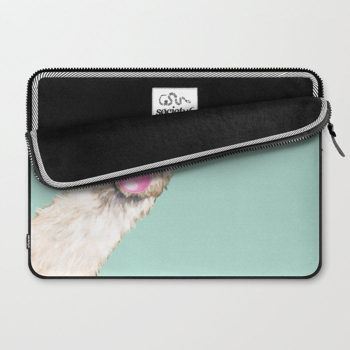 Bubblegum Sneaky Llama in Green Laptop Sleeve Gallery Image 2