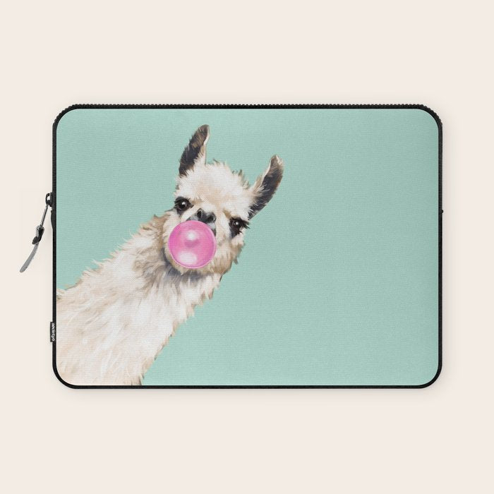 Bubblegum Sneaky Llama in Green Laptop Sleeve Gallery Image 1
