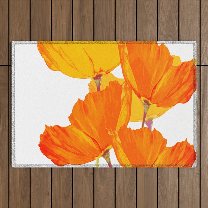Orange and Yellow Poppies On A White Background #decor #society6 #buyart Outdoor Rug Gallery Image 1