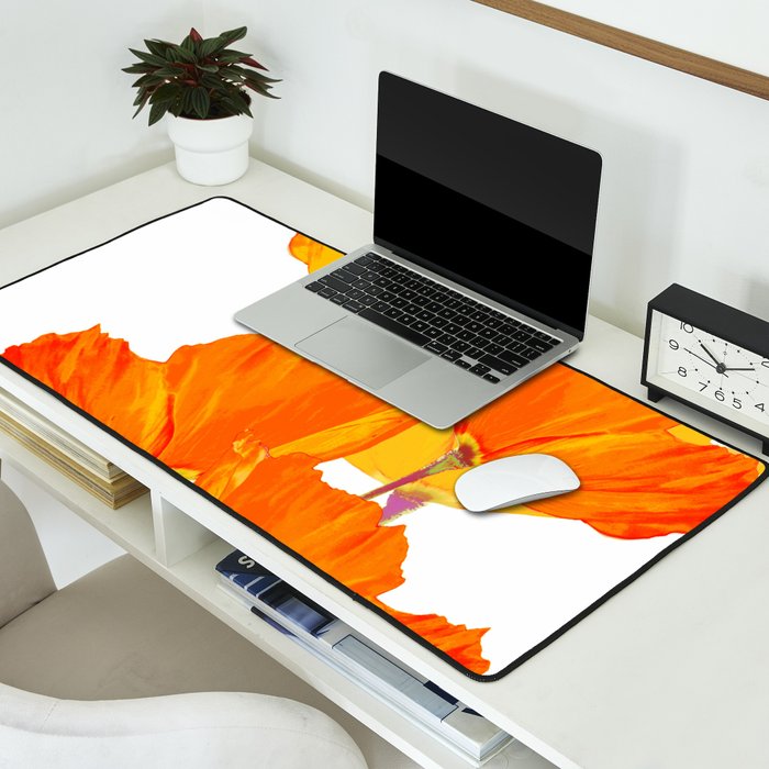 Orange and Yellow Poppies On A White Background #decor #society6 #buyart Desk Mat Gallery Image 2