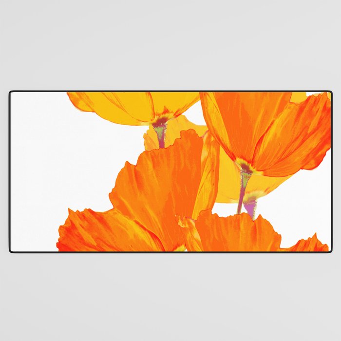 Orange and Yellow Poppies On A White Background #decor #society6 #buyart Desk Mat Gallery Image 3
